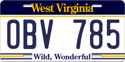 WV license plate OBV785