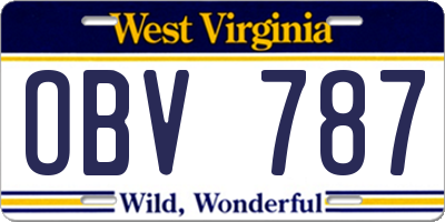 WV license plate OBV787