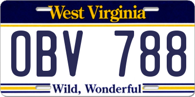 WV license plate OBV788