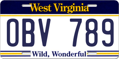 WV license plate OBV789