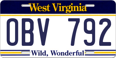 WV license plate OBV792
