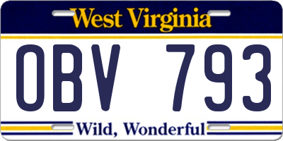 WV license plate OBV793