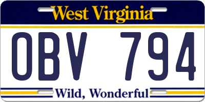 WV license plate OBV794