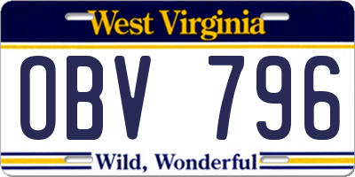 WV license plate OBV796