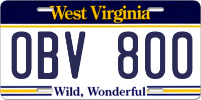 WV license plate OBV800