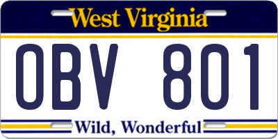 WV license plate OBV801