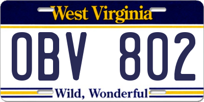 WV license plate OBV802