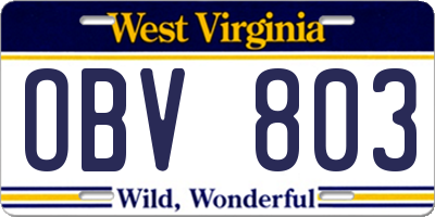 WV license plate OBV803
