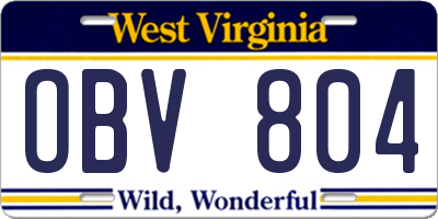 WV license plate OBV804