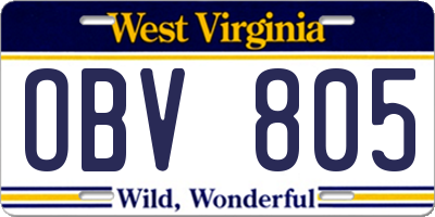WV license plate OBV805