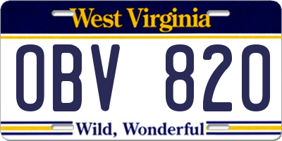 WV license plate OBV820