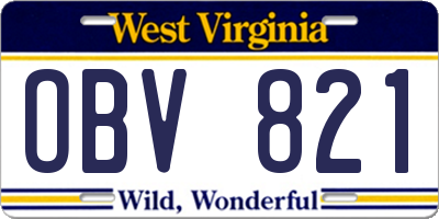 WV license plate OBV821