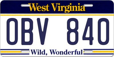 WV license plate OBV840