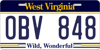 WV license plate OBV848