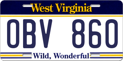 WV license plate OBV860