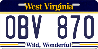 WV license plate OBV870