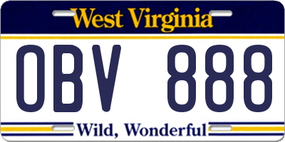 WV license plate OBV888