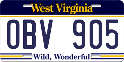 WV license plate OBV905