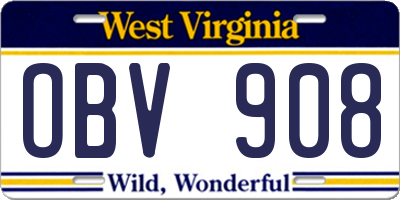 WV license plate OBV908