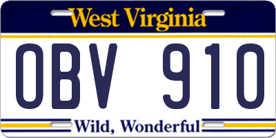 WV license plate OBV910