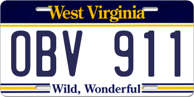 WV license plate OBV911