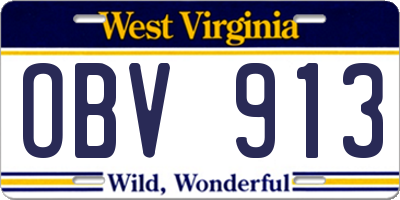 WV license plate OBV913