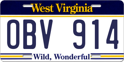 WV license plate OBV914