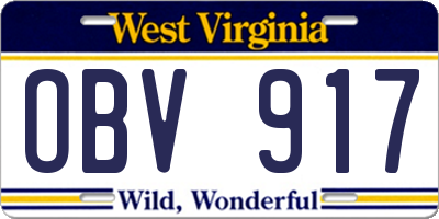 WV license plate OBV917
