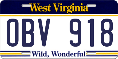WV license plate OBV918