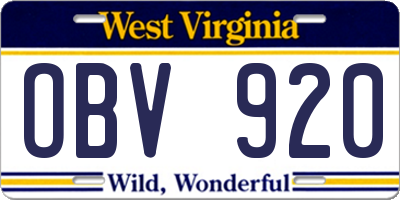 WV license plate OBV920