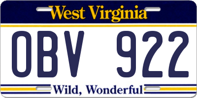 WV license plate OBV922