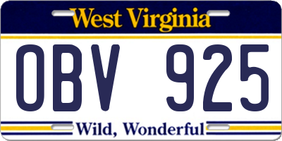 WV license plate OBV925