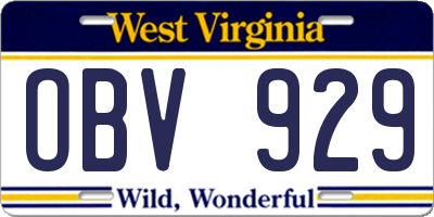 WV license plate OBV929