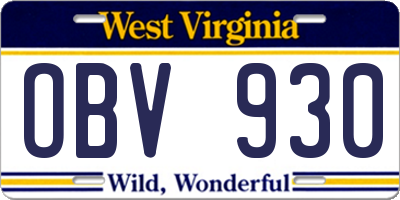WV license plate OBV930