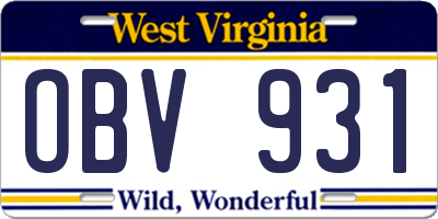WV license plate OBV931