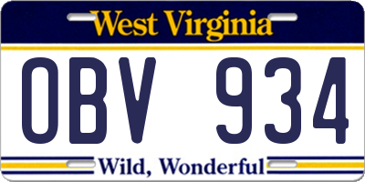 WV license plate OBV934