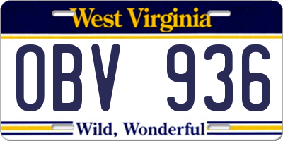 WV license plate OBV936