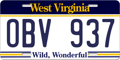 WV license plate OBV937