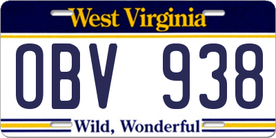 WV license plate OBV938