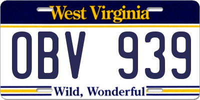 WV license plate OBV939