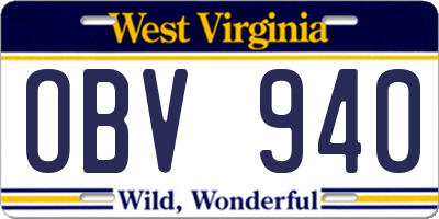 WV license plate OBV940