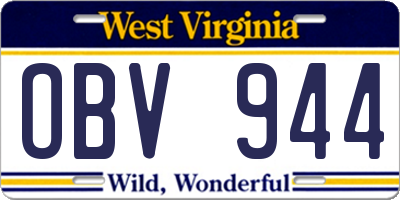WV license plate OBV944