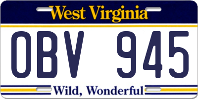 WV license plate OBV945