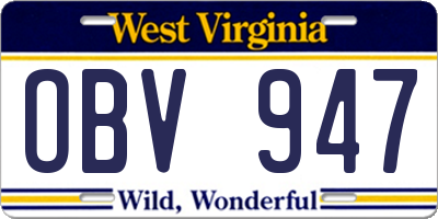 WV license plate OBV947