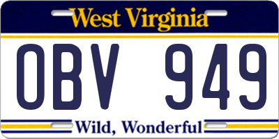 WV license plate OBV949