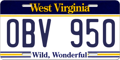 WV license plate OBV950