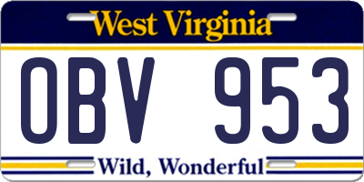 WV license plate OBV953