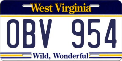 WV license plate OBV954