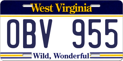WV license plate OBV955