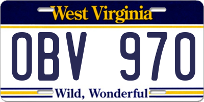 WV license plate OBV970